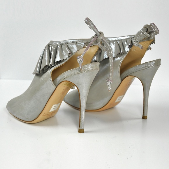 L.K.BENNETT Riley Suede Peep-Toe Booties SILVER - Picture 2 of 14